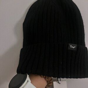 Black TNA Ribbed Cuffed Beanie NWT